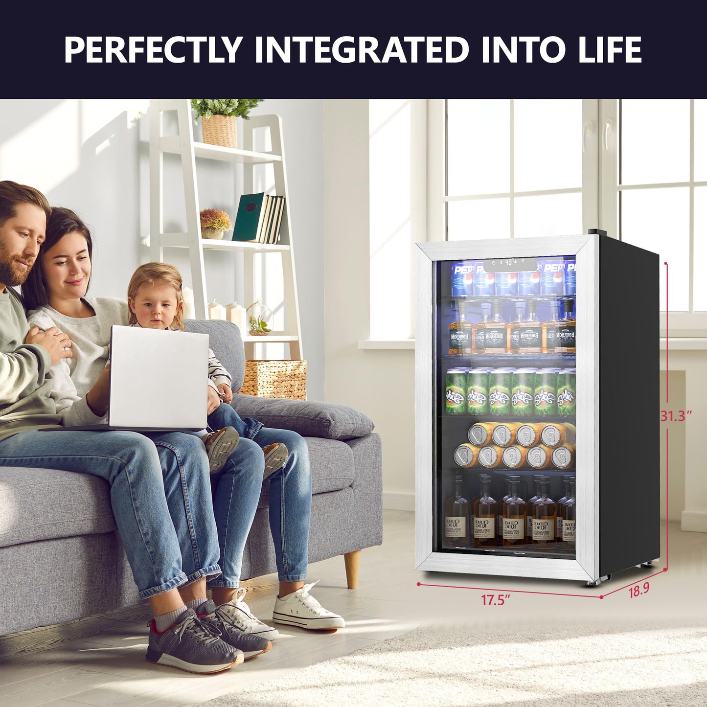 Icyglee 126 Can Beverage Refrigerator Mini Fridge Silver