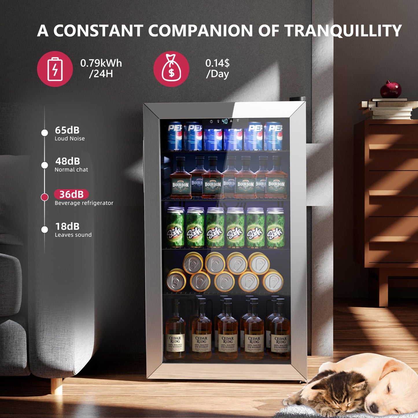 Icyglee 126 Can Beverage Refrigerator Mini Fridge Silver