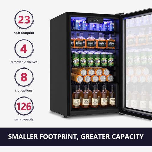 Icyglee 126 Can Beverage Refrigerator Mini Fridge Silver